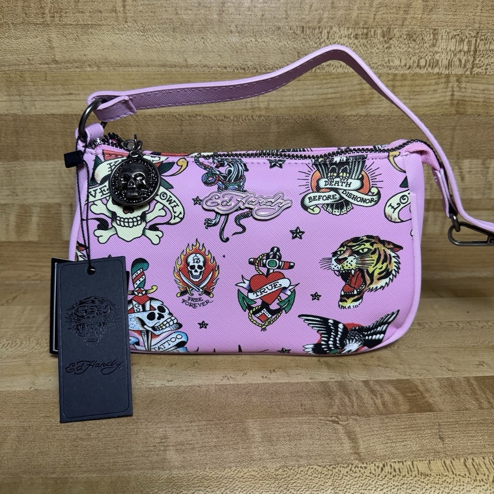 NWT Ed Hardy Purse Shoulder Bag Bag Pink Love Kills Slowly Death Before Dishonor